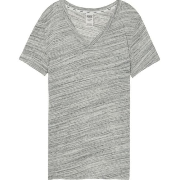 Victoria's Secret PINK | Short Sleeve Heather Gray V-Neck Tee Shirt | Size Small - Picture 2 of 12